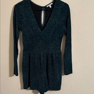 Charlotte Russe Teal Glittery V-Neck Romper Party Holiday